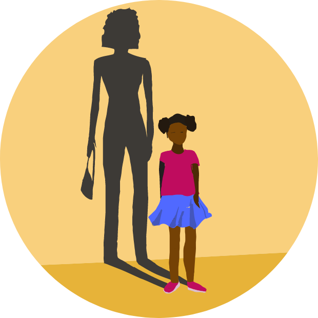 Icon of graphic with young girl casting an adult womanly shadow.