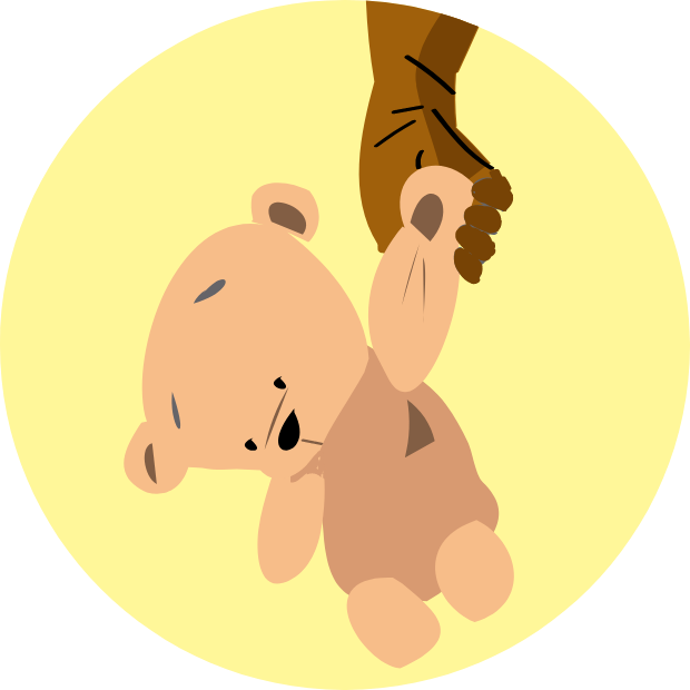 Icon with graphic of a hand carrying a plush teddybear.