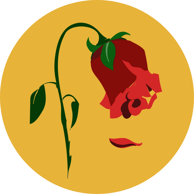 Icon with graphic of a rose bent over and a petal falling from it.